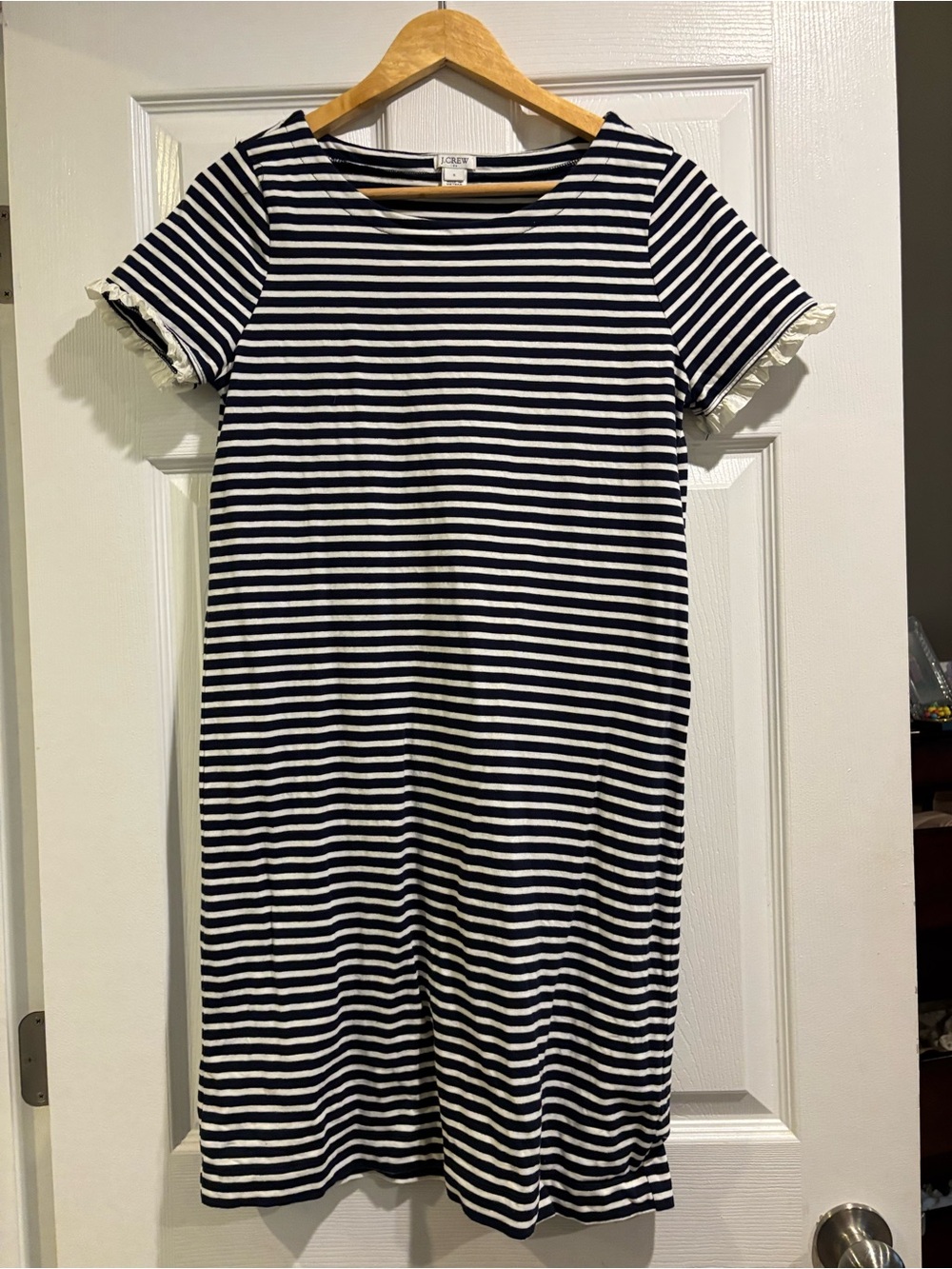 J. Crew Navy & White Striped Midi Tee Dress